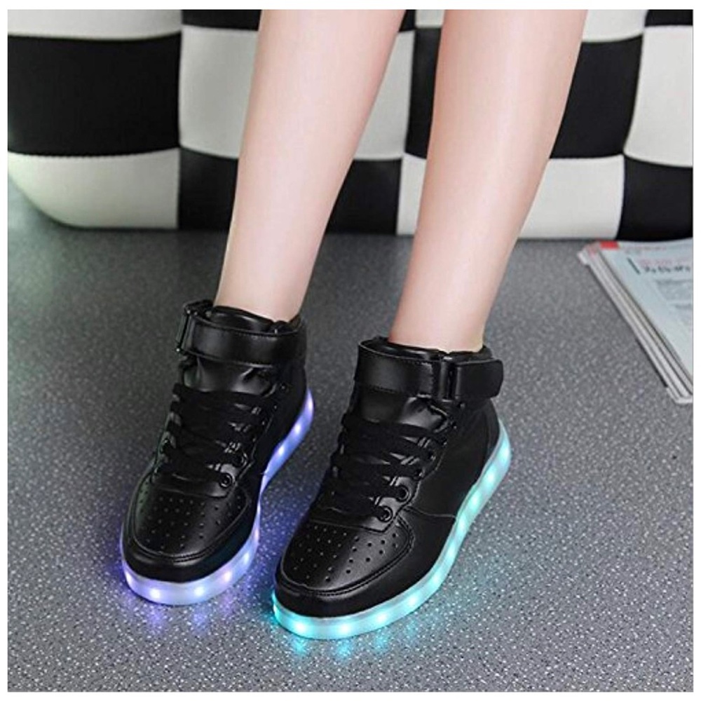 Black faux leather multi color Light up high tops
